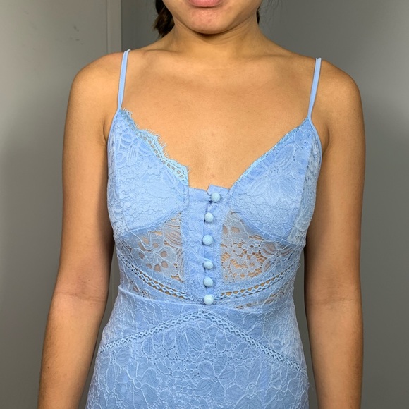 BRAND NEW Dusty Blue Button Down Lace Dress - Picture 4 of 6